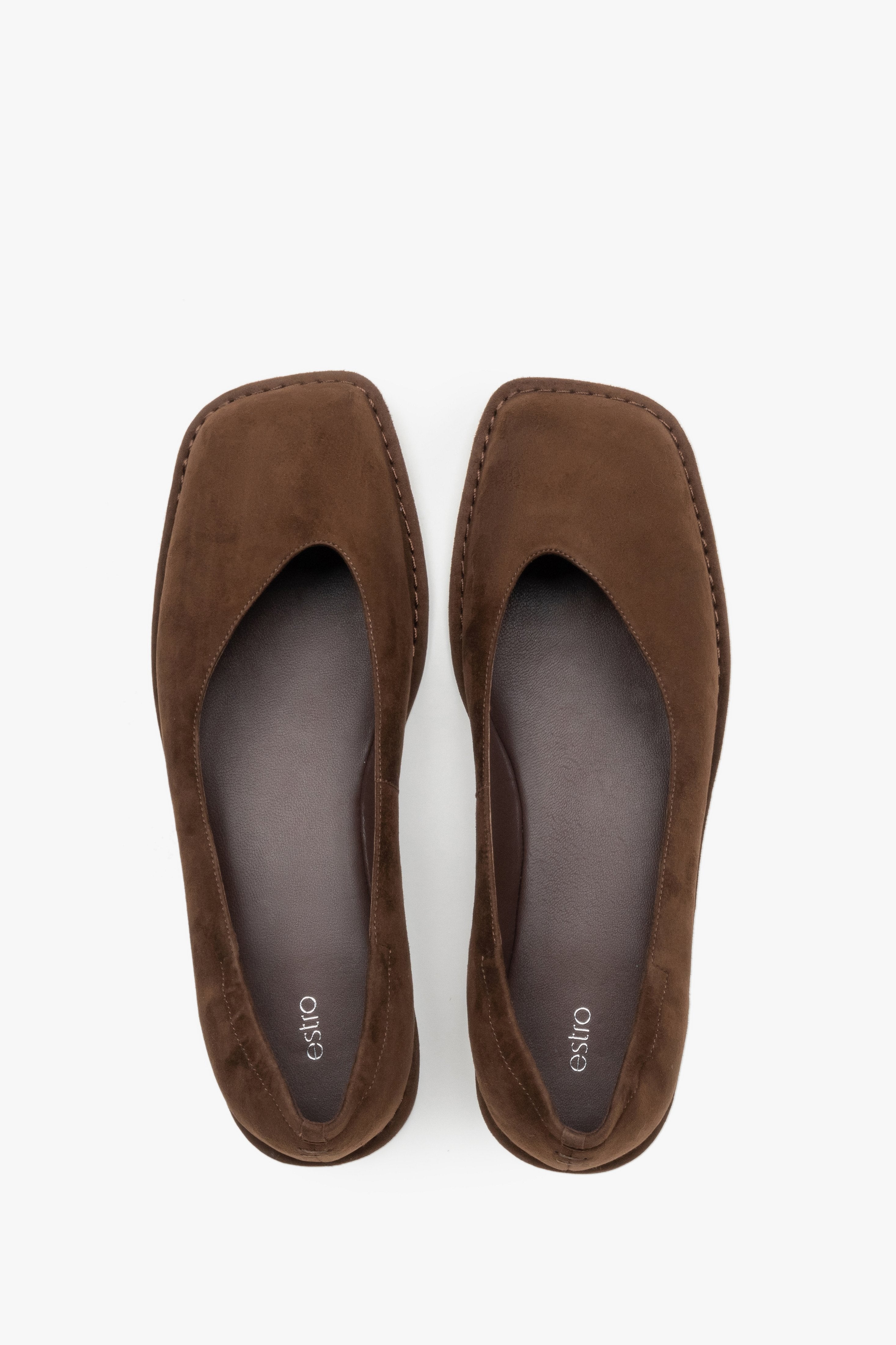 Top view of women's dark brown velour barefoot ballet flats by Estro