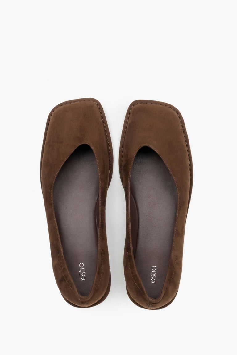 Top view of women's dark brown velour barefoot ballet flats by Estro