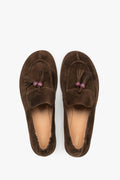 Women's Dark Brown Velour Barefoot Loafers with Decorative Tassel Estro ER00119873.