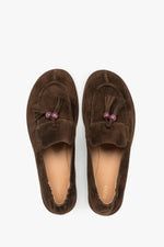 Women's Dark Brown Velour Barefoot Loafers with Decorative Tassel Estro ER00119873.