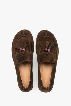 Women's Dark Brown Velour Barefoot Loafers with Decorative Tassel Estro ER00119873.