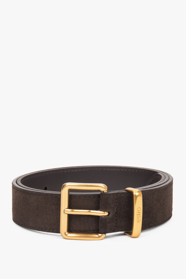 Women’s Dark Brown Velour Belt with Gold-Tone Hardware Estro ER00118263.