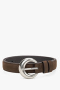 Women's Dark Brown Velour Belt with a Rounded Silver Buckle Estro ER00120718