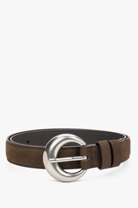 Women's Dark Brown Velour Belt with a Rounded Silver Buckle Estro ER00120718