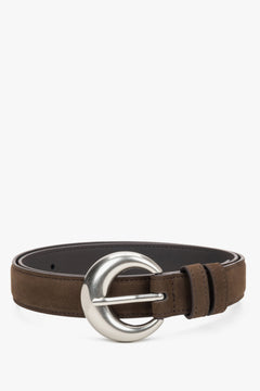 Women's Dark Brown Velour Belt with a Rounded Silver Buckle Estro ER00120718