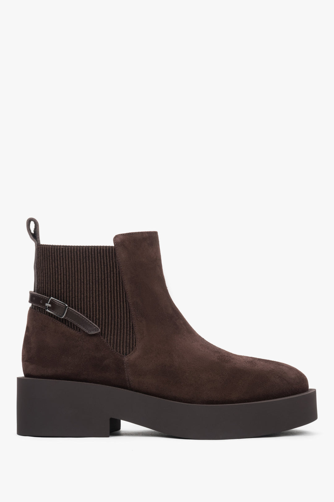 Women's Dark Brown Chelsea Boots on a Chunky Sole made of Genuine Velour Estro ER00118241.