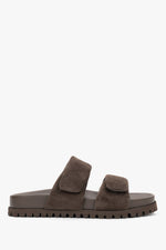 Women's dark brown velour flat mules by Estro with soft straps