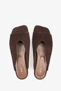 Women's dark brown velour flat mules with square toe by Estro