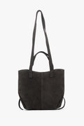 Women's Dark Brown Handbag with Long Handles in Premium Italian Velour Estro ER00118368.