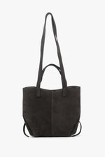 Women's Dark Brown Handbag with Long Handles in Premium Italian Velour Estro ER00118368.