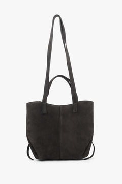 Women's Dark Brown Handbag with Long Handles in Premium Italian Velour Estro ER00118368.