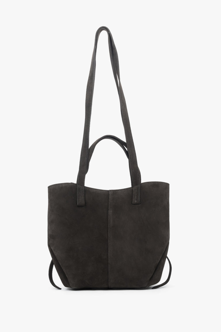 Women's Dark Brown Handbag with Long Handles in Premium Italian Velour Estro ER00118368.