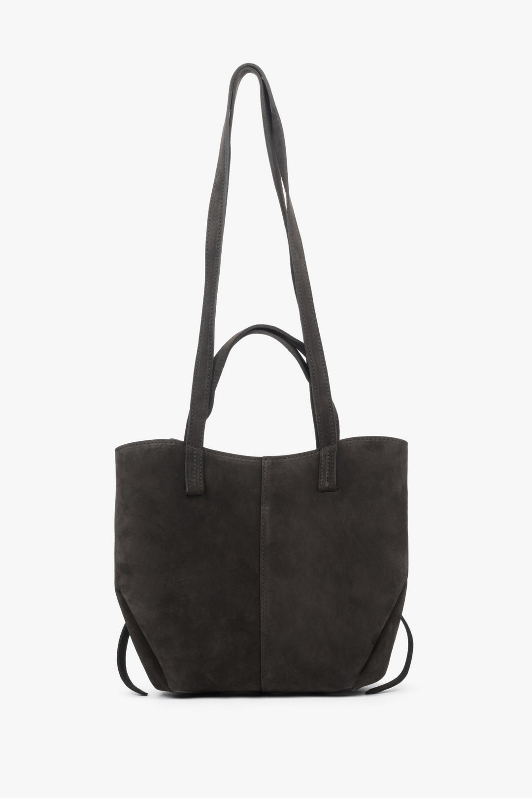 Women's Dark Brown Handbag with Long Handles in Premium Italian Velour Estro ER00118368.