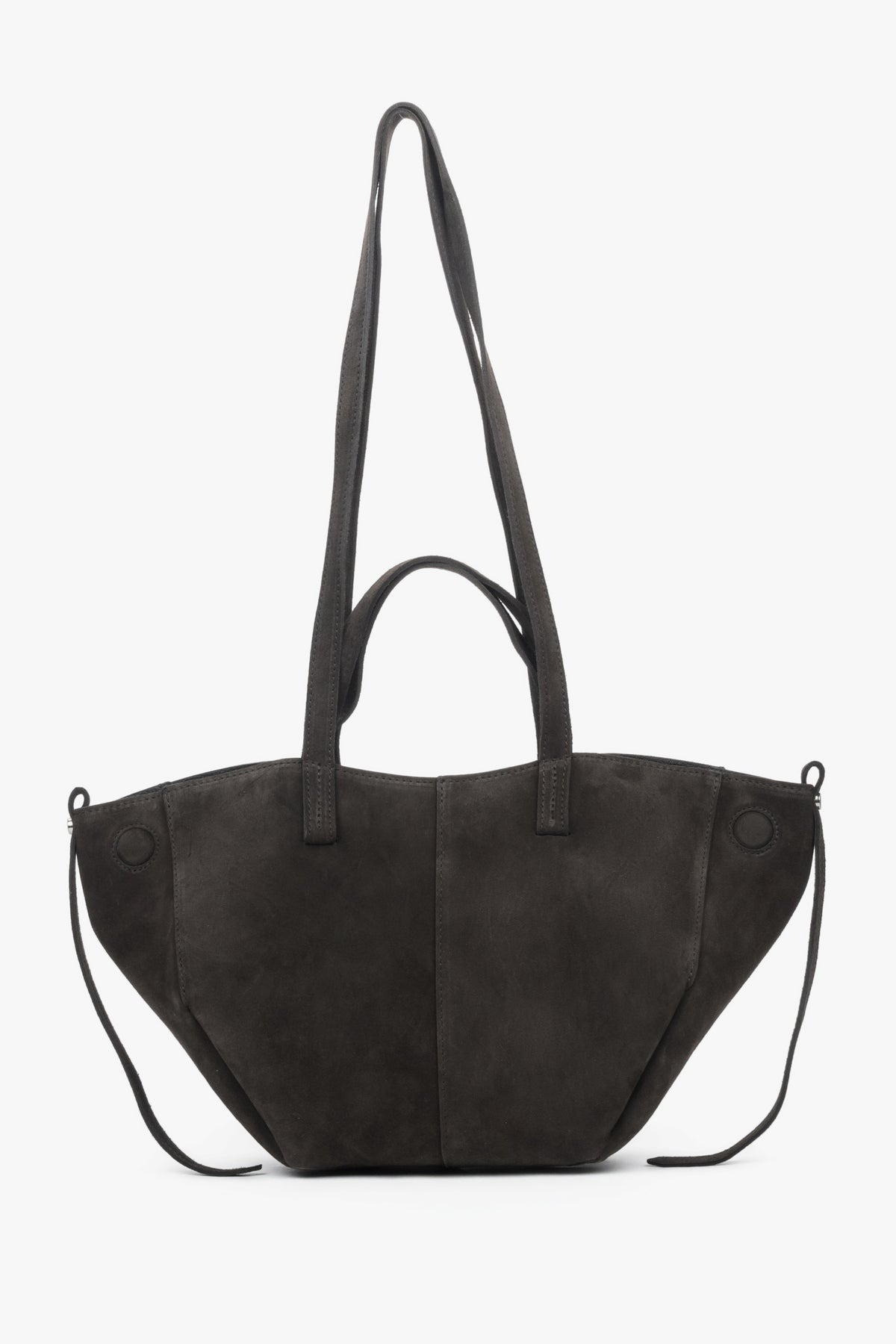 Women's dark brown shoulder bag with long handles made of Premium Italian Genuine Velour.