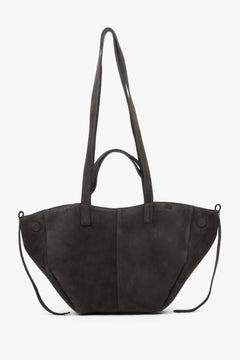 Women's dark brown shoulder bag with long handles made of Premium Italian Genuine Velour.