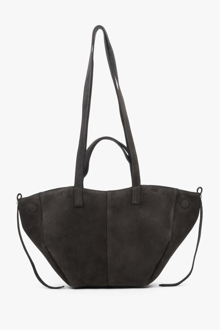 Women's dark brown shoulder bag with long handles made of Premium Italian Genuine Velour.