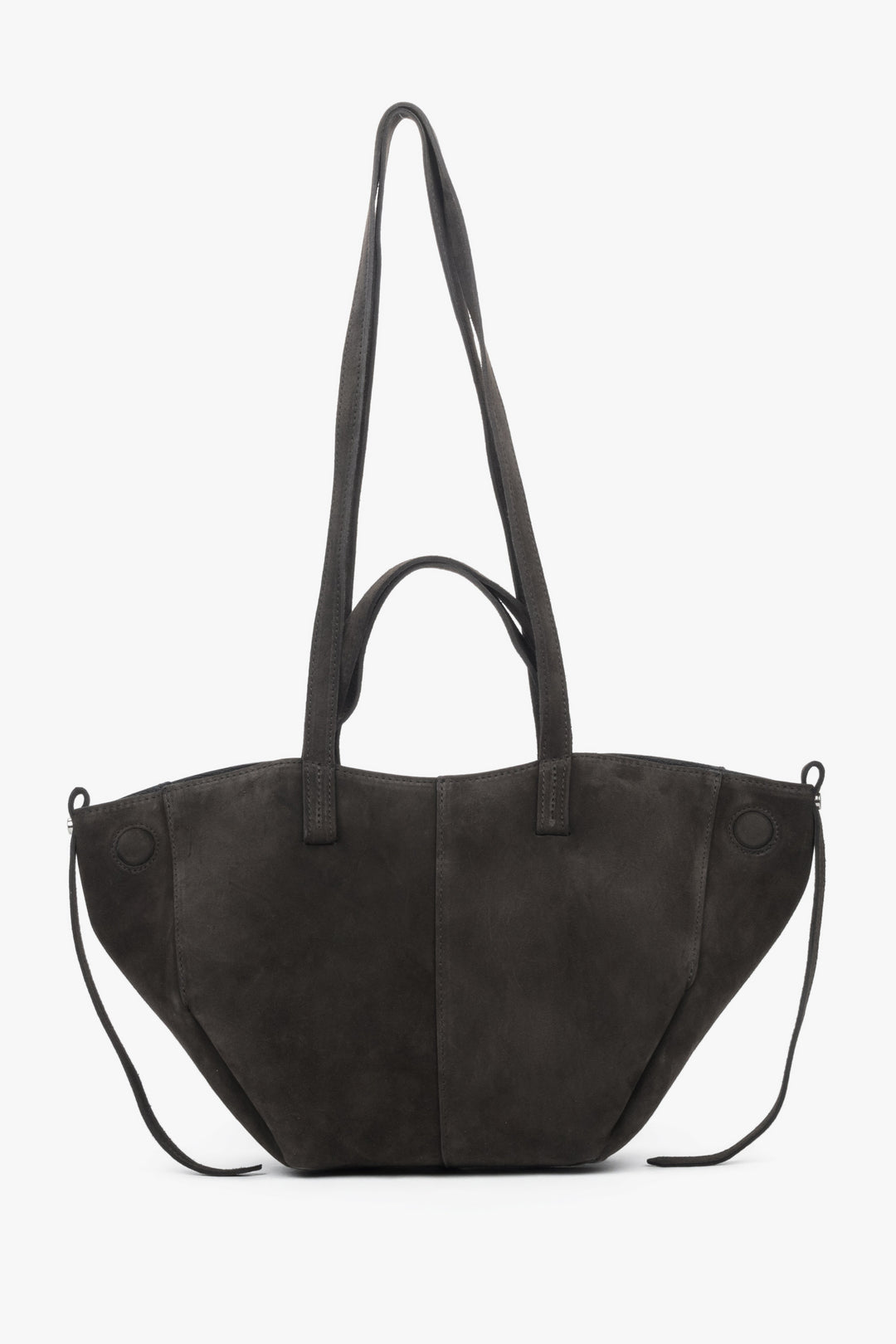 Women's dark brown shoulder bag with long handles made of Premium Italian Genuine Velour.