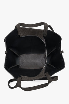 Women's dark brown shoulder bag with long handles made of Premium Italian Genuine Velour Estro.