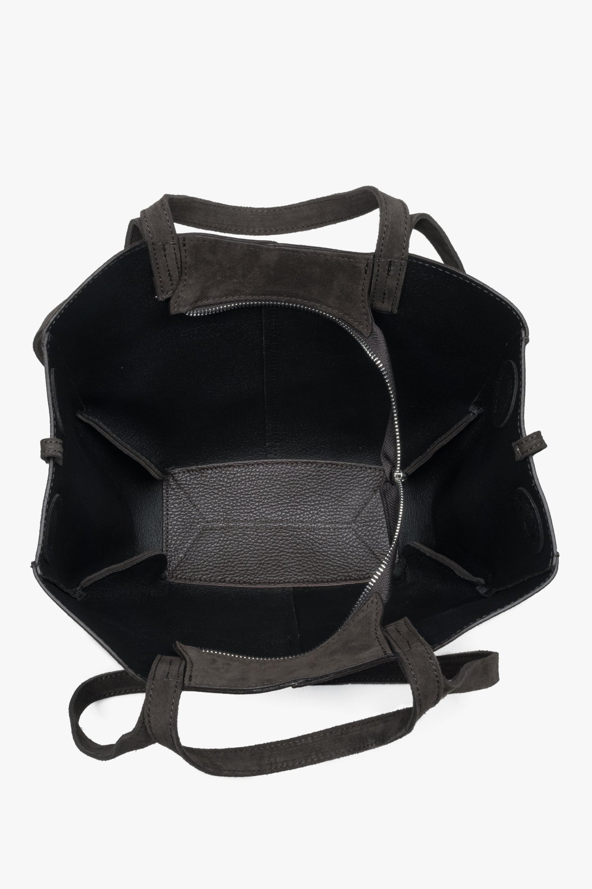 Women's dark brown shoulder bag with long handles made of Premium Italian Genuine Velour Estro.