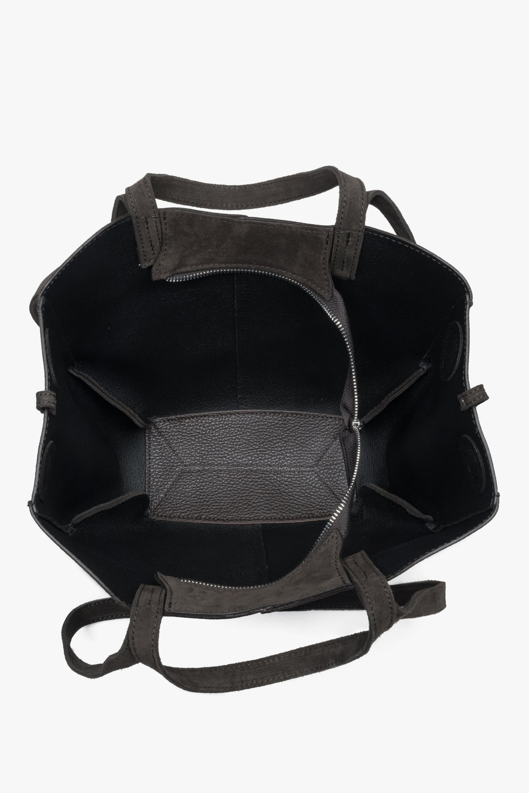 Women's dark brown shoulder bag with long handles made of Premium Italian Genuine Velour Estro.