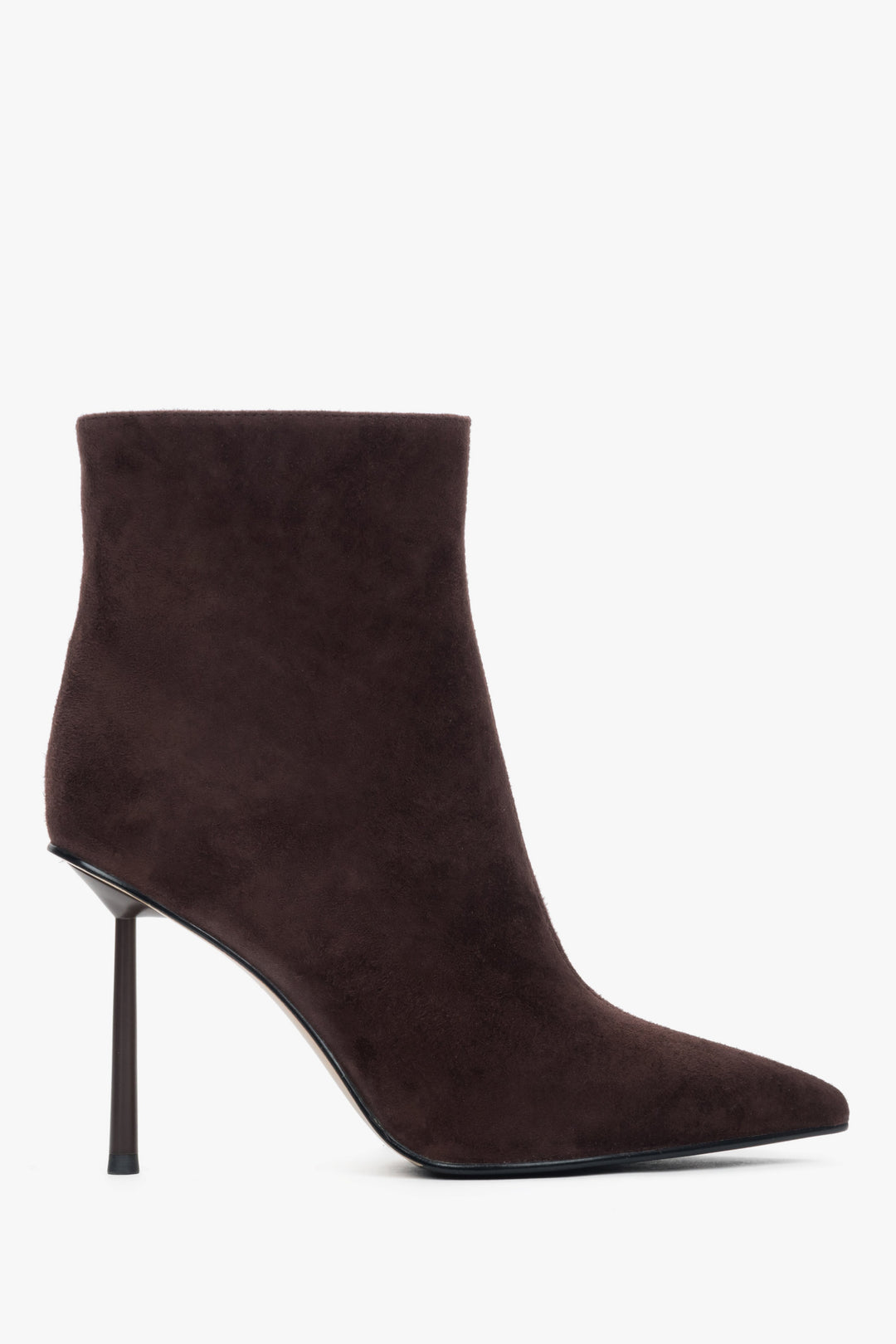 Women's Dark Brown High-Heeled Ankle Boots made of Genuine Velour Estro ER00118859.