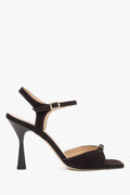 Women’s Dark Brown Velour High-Heeled Sandals with a Decorative Rhinestone Estro ER00117660.