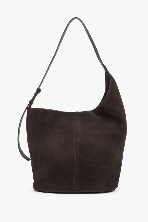 Women's dark brown velour hobo shopper bag by Estro