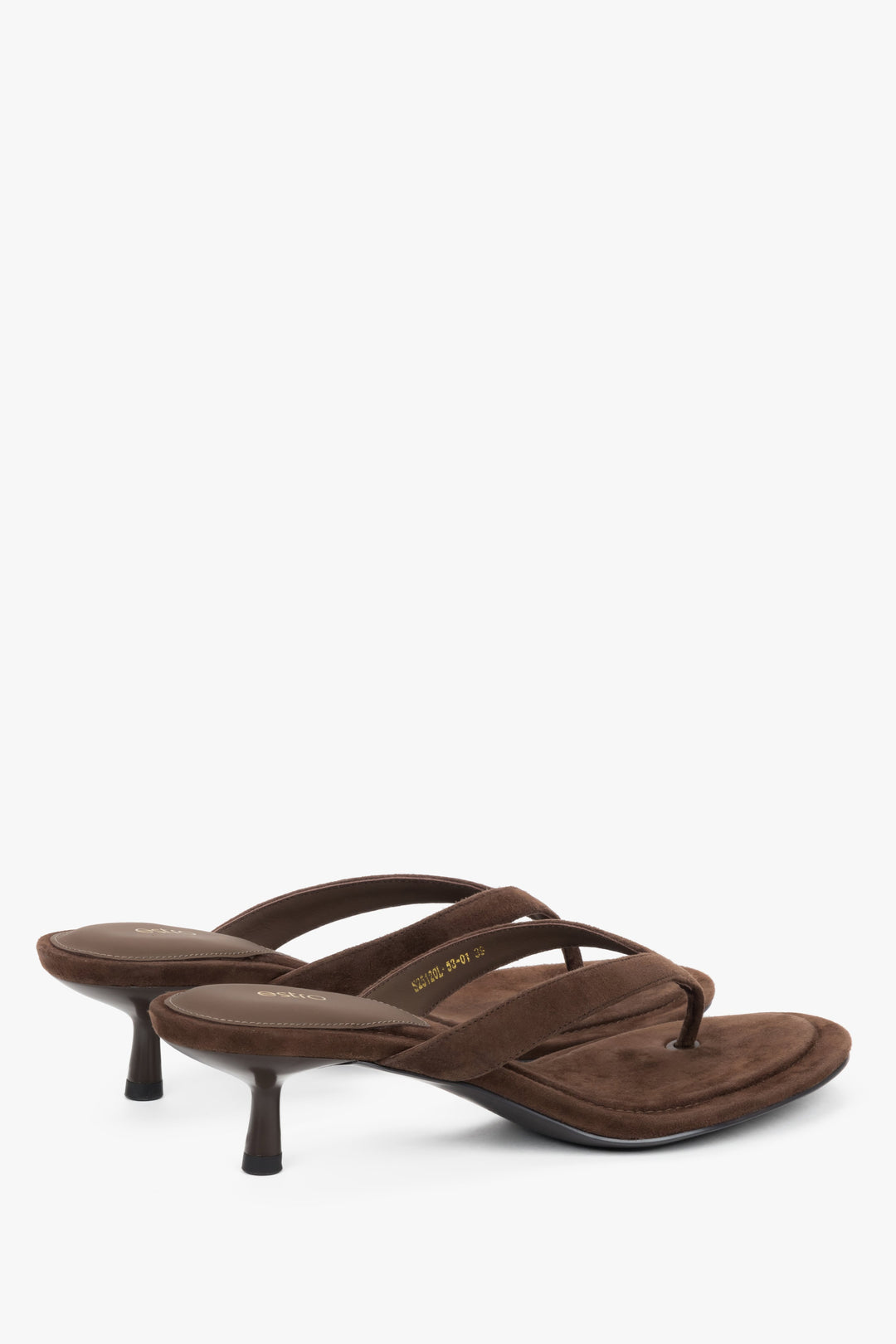 Angled view of women's dark brown velour kitten heel mules