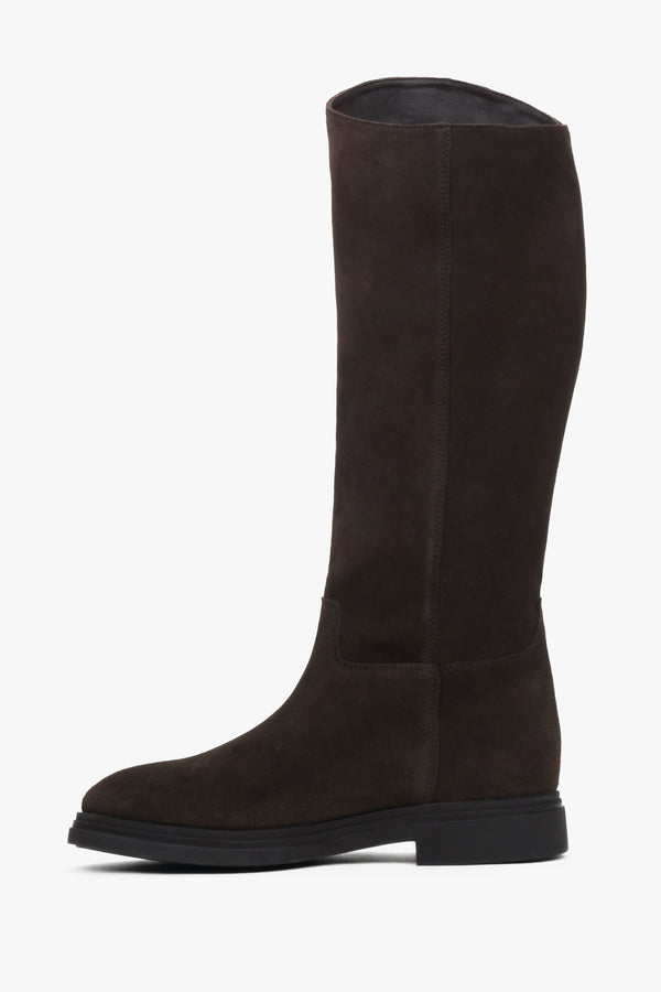 Women’s boots Estro, dark brown, warm, in premium Italian genuine velour.