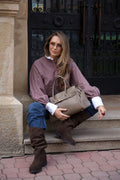 Women’s Dark Brown Knee-High Warm Boots in Premium Italian Genuine Velour Estro ER00118891.