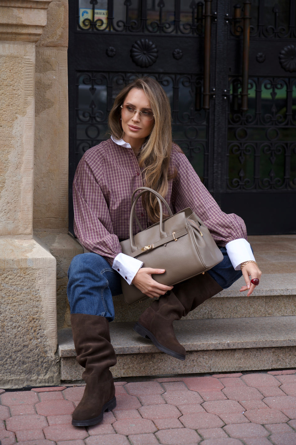 Women’s Dark Brown Knee-High Warm Boots in Premium Italian Genuine Velour Estro ER00118891.