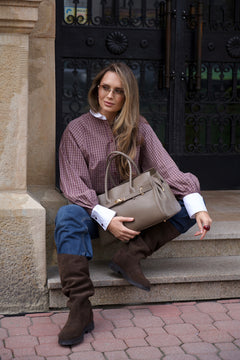 Women’s Dark Brown Knee-High Warm Boots in Premium Italian Genuine Velour Estro ER00118891.
