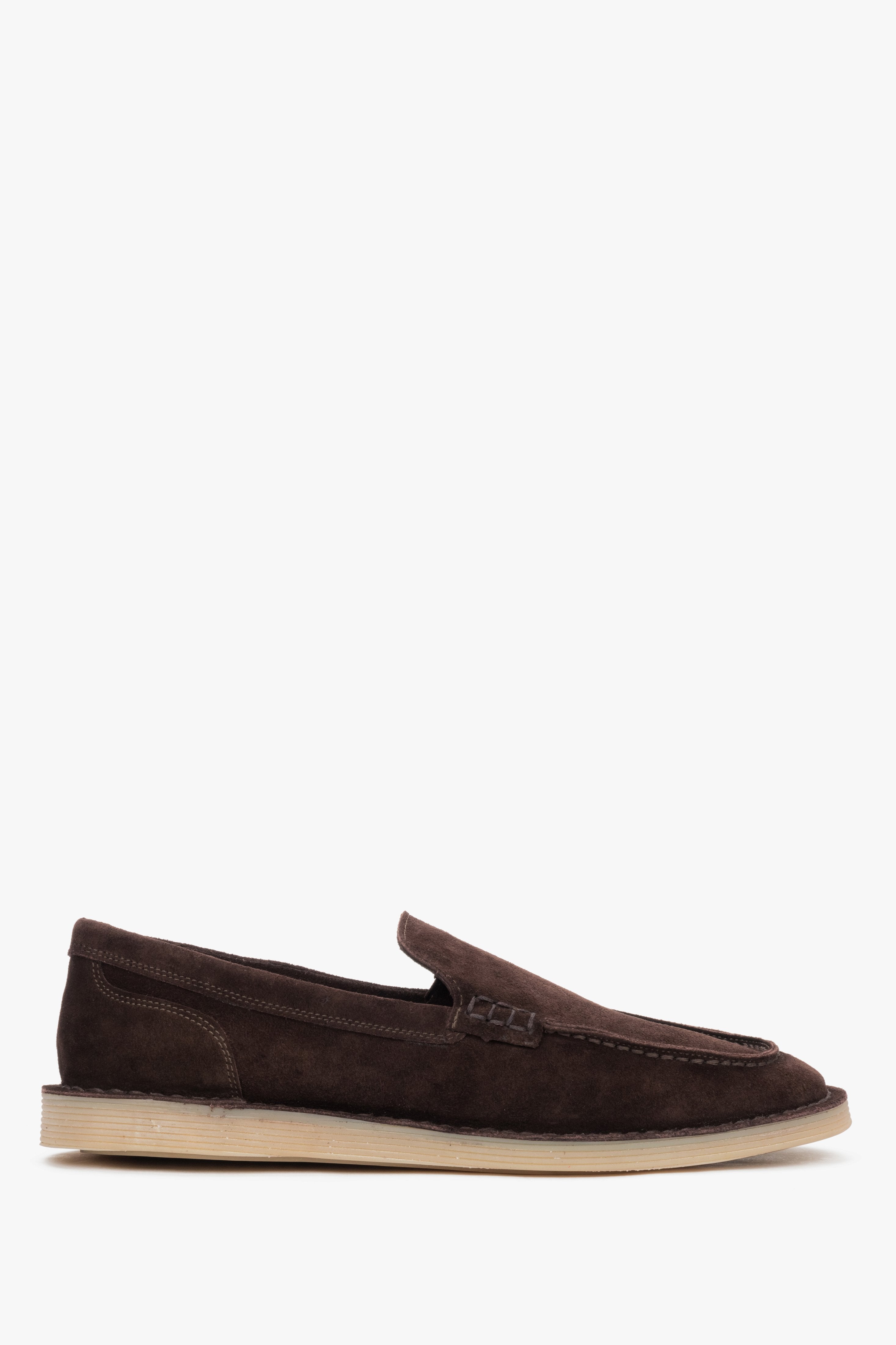 Women’s Dark Brown Velour Loafers with Raised Stitching Estro ER00119646.