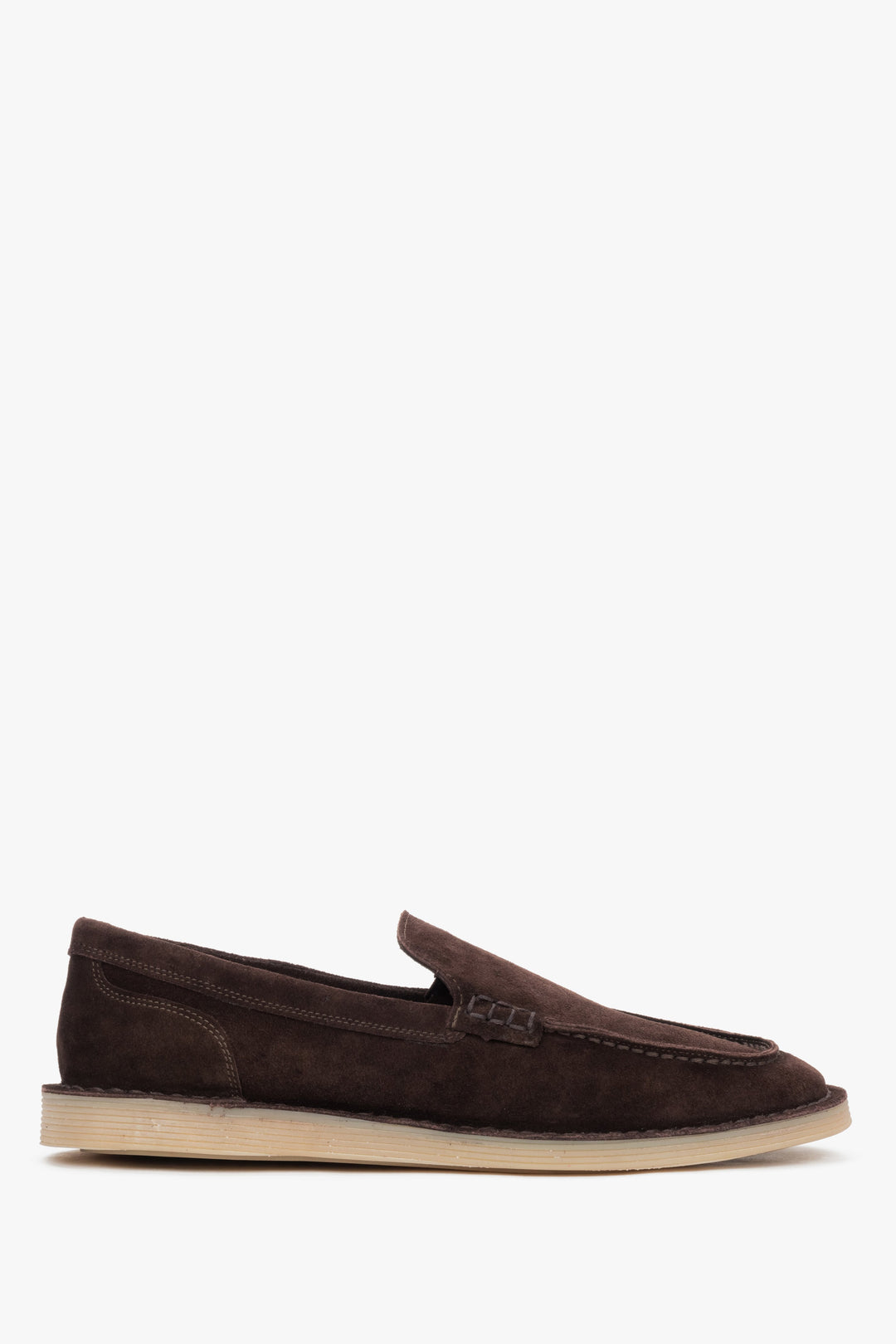 Women’s Dark Brown Velour Loafers with Raised Stitching Estro ER00119646.