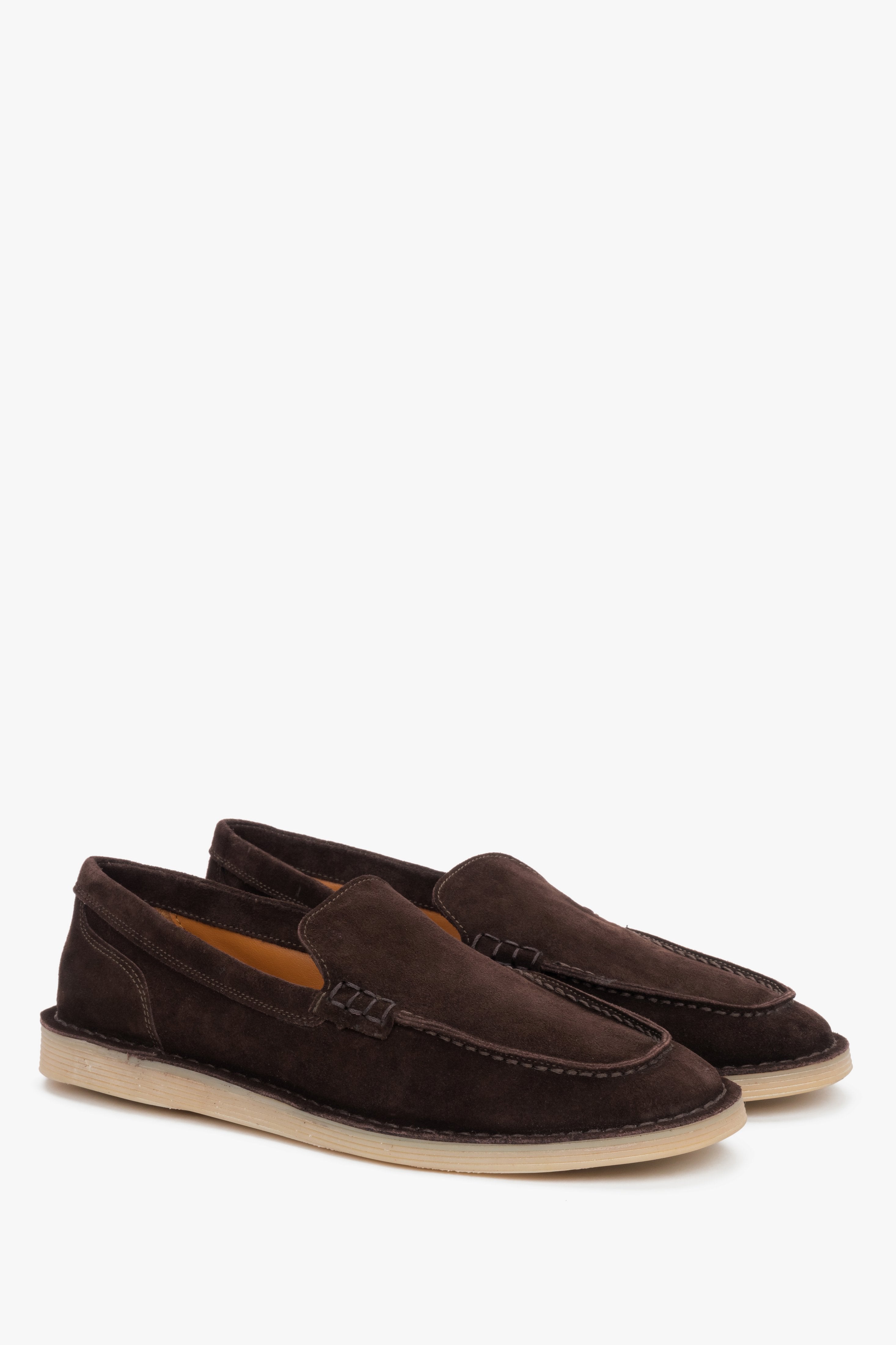 Dark brown velour women’s Estro loafers on a flat light sole, showcasing the rich texture of natural velour and a classic upper silhouette.