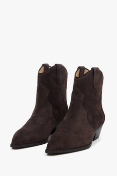 Made of genuine velour, low, dark brown women’s cowboy boots Estro.