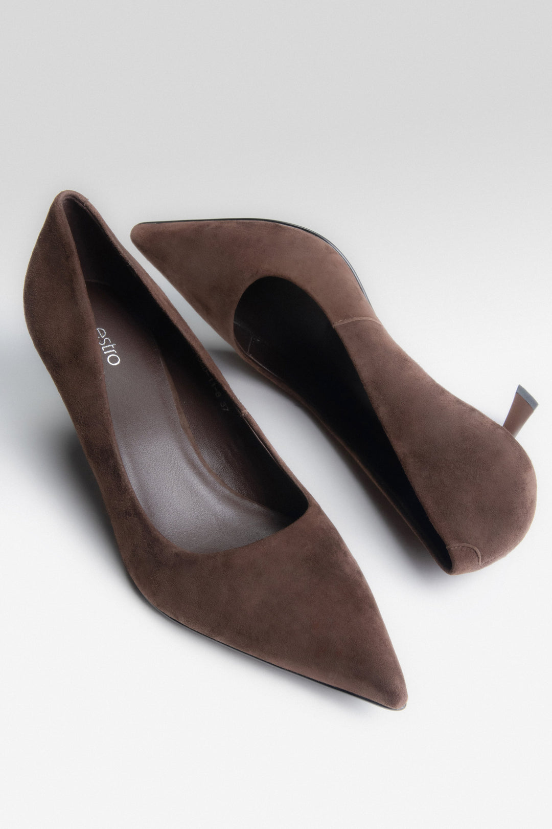 Women's dark brown velour low heel pumps by Estro