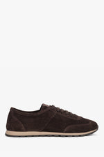 Women's Dark Brown Genuine Velour Low-Top Sneakers Estro ER00119632.