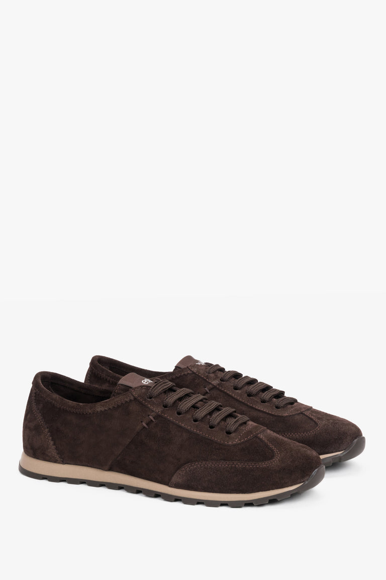 Women’s classic brown natural velour sneakers with a flat sole, Estro.