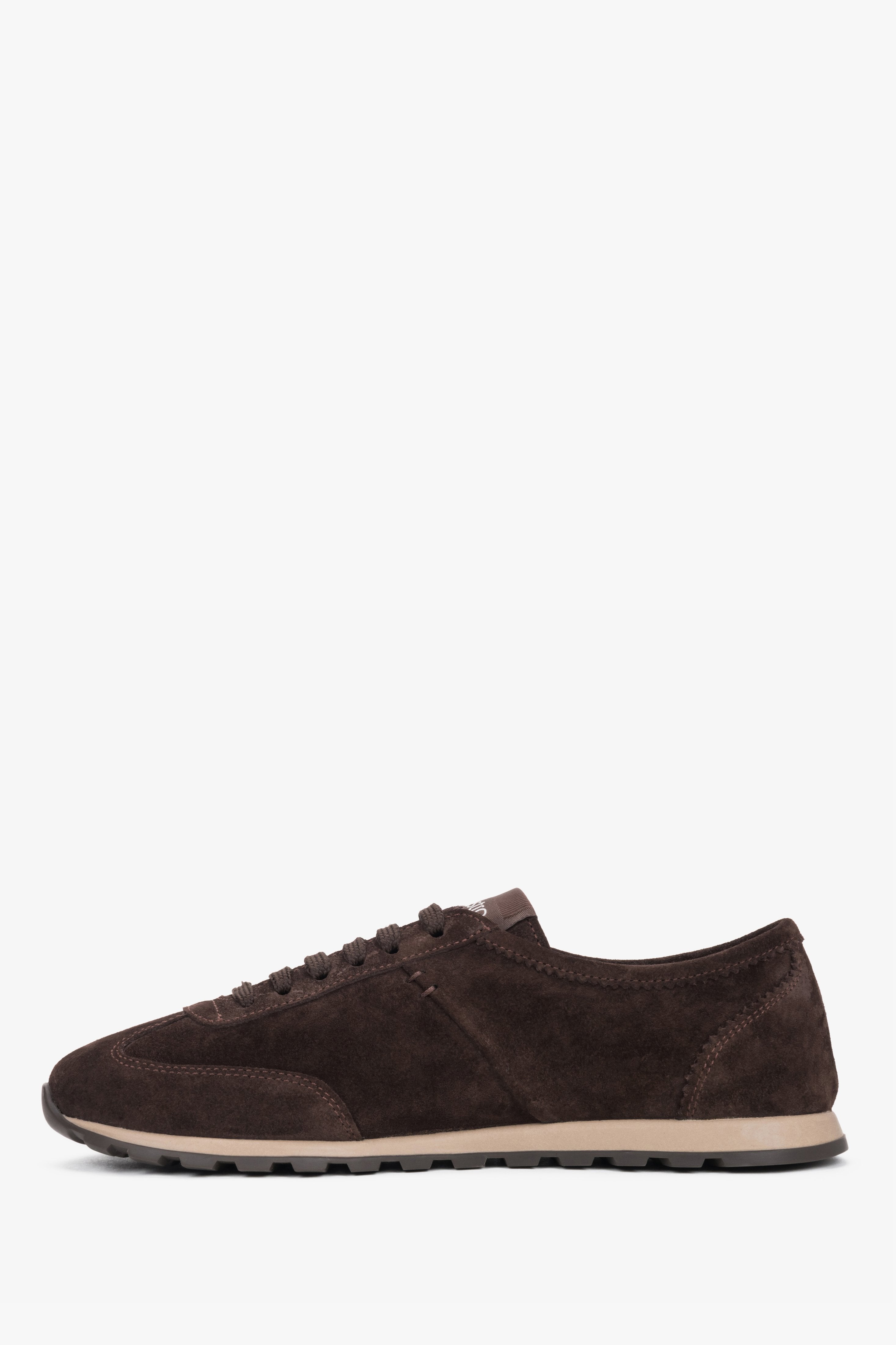 Elegant dark brown velour low-top trainers for women with leather interior.