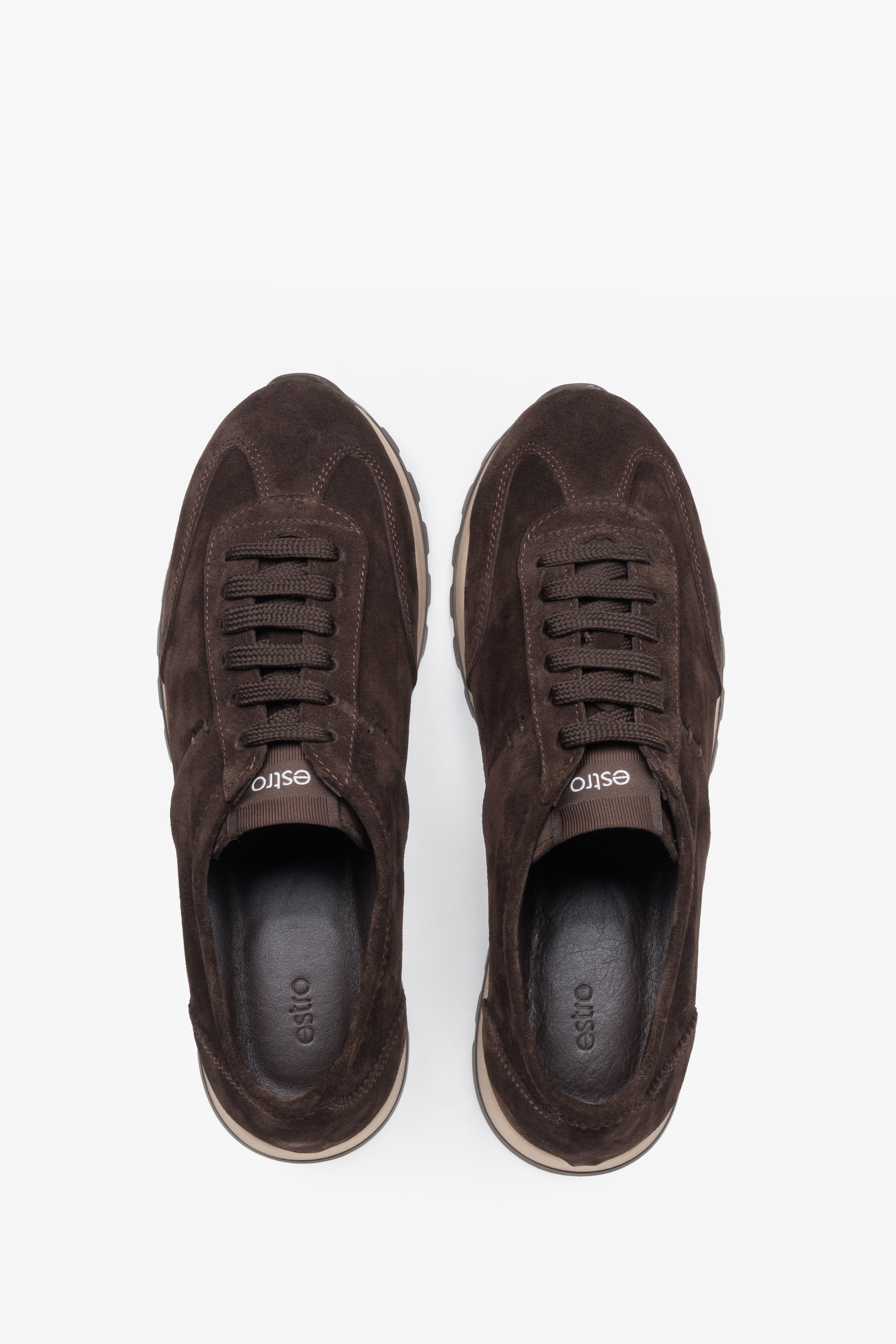Brown natural velour sneakers featuring perforated details and a durable white sole.