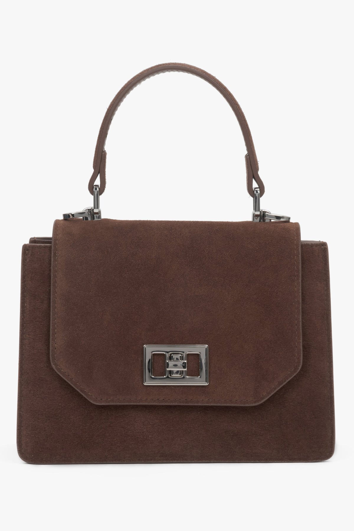 Women's dark brown mini satchel handbag made of genuine velour Estro.