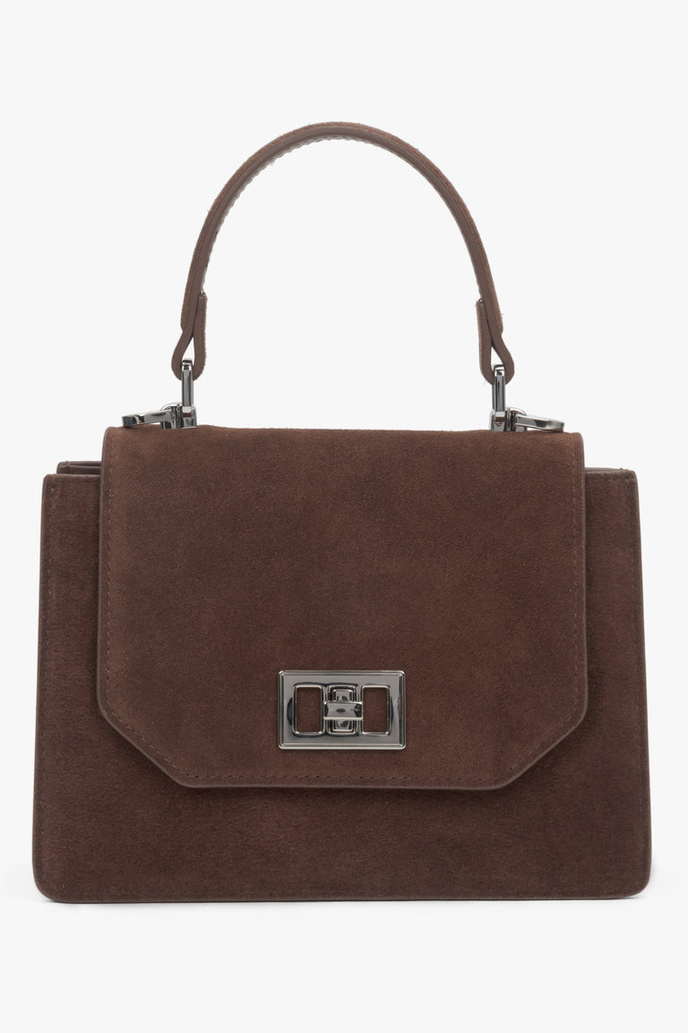 Women's dark brown mini satchel handbag made of genuine velour Estro.