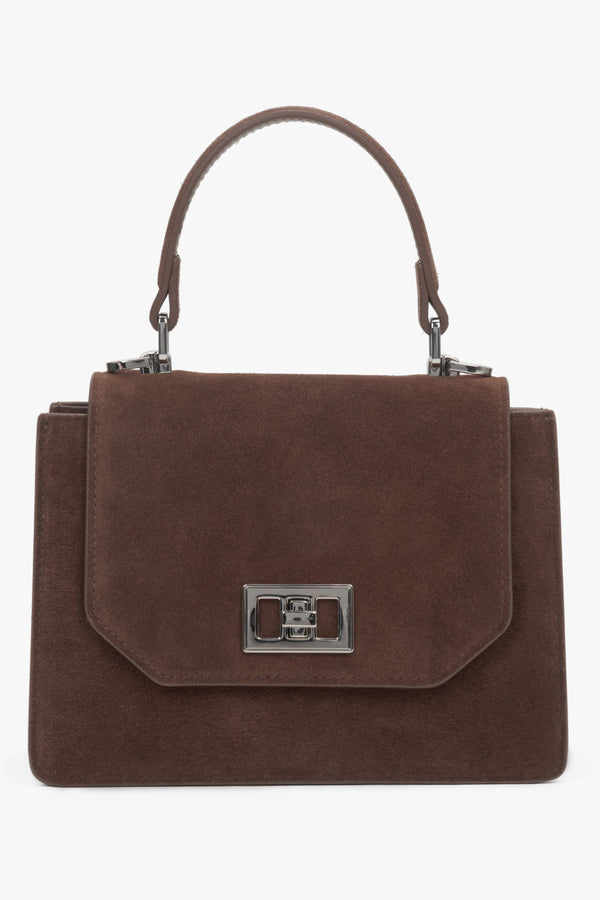 Women's dark brown mini satchel handbag made of genuine velour Estro.