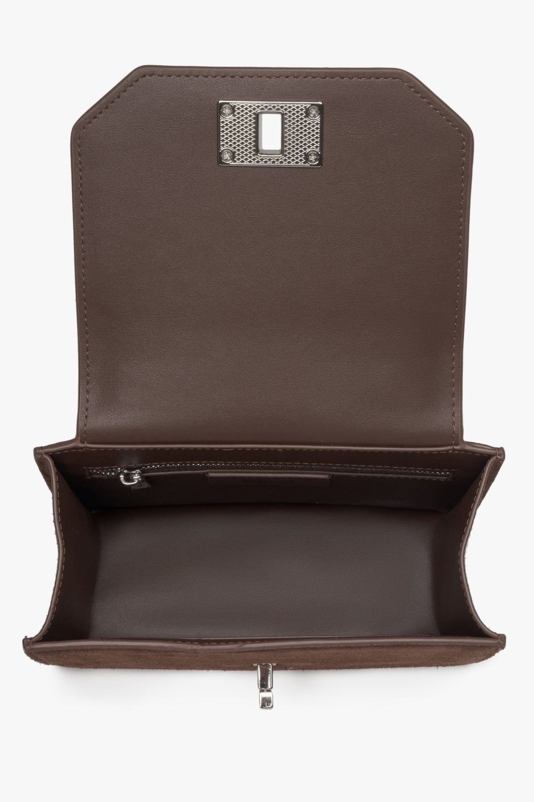 Women's mini satchel handbag, dark brown, made of genuine velour, Estro.