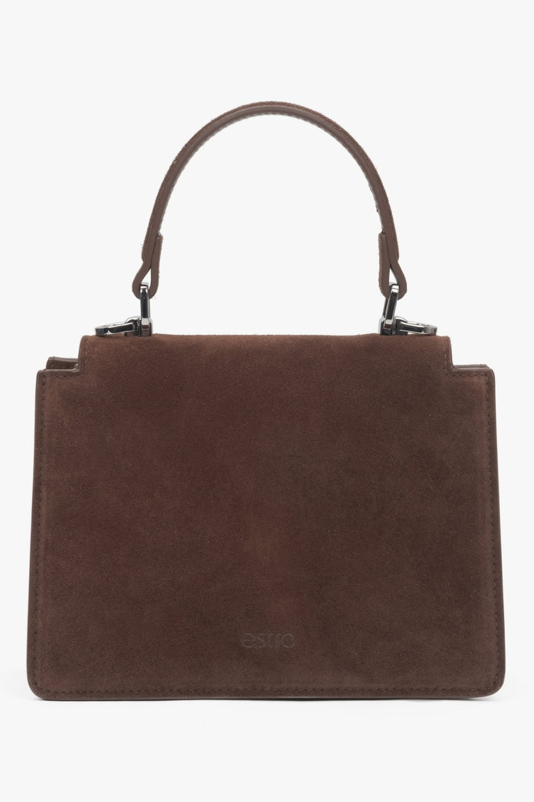 Made of genuine velour, women's dark brown mini satchel handbag Estro.