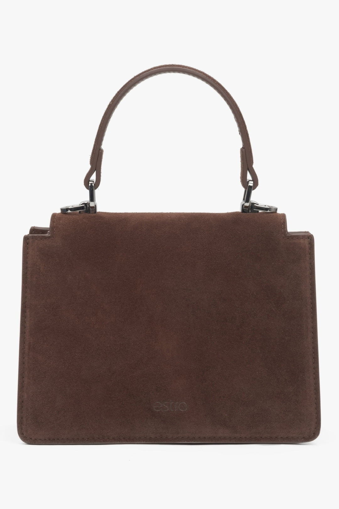 Made of genuine velour, women's dark brown mini satchel handbag Estro.