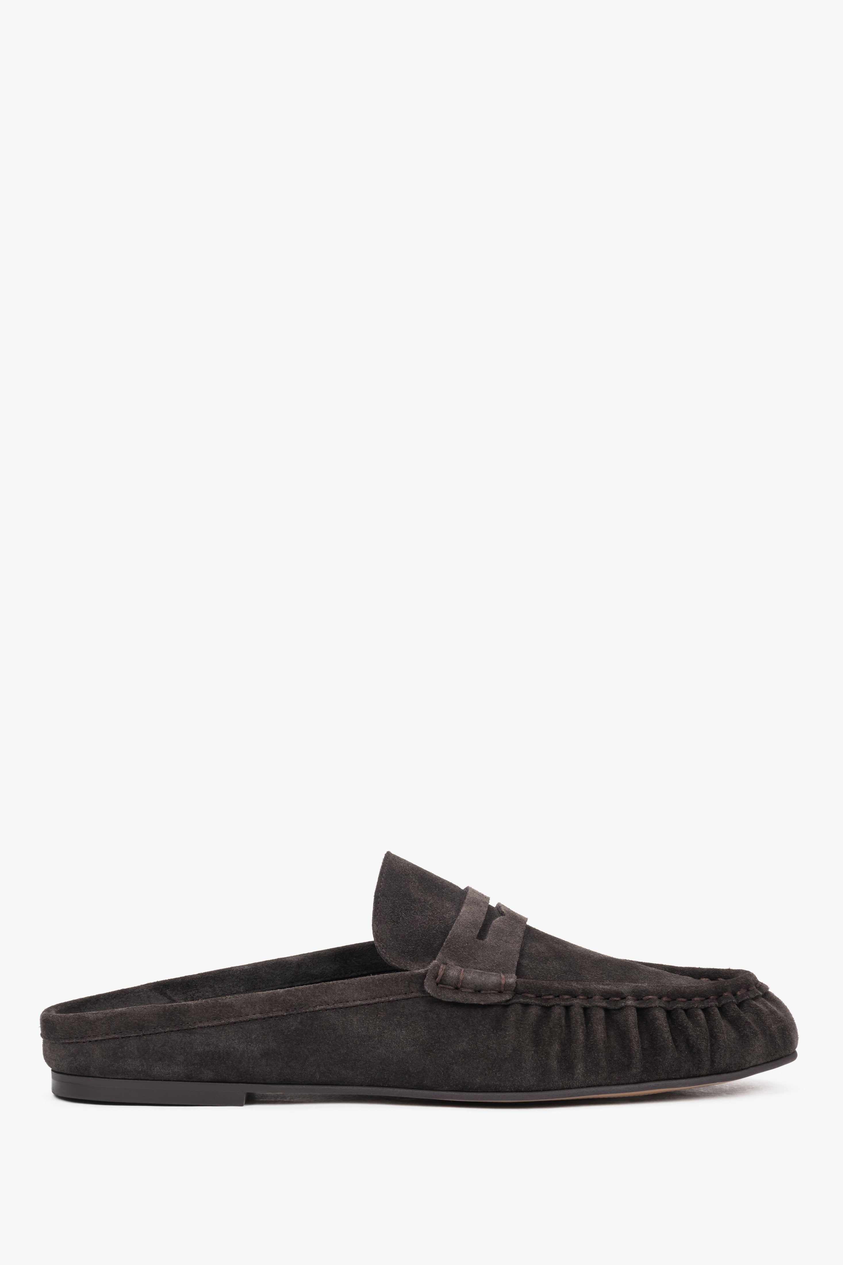 Women’s Dark Brown Velour Mule Loafers with Closed Toe Estro ER00119867.