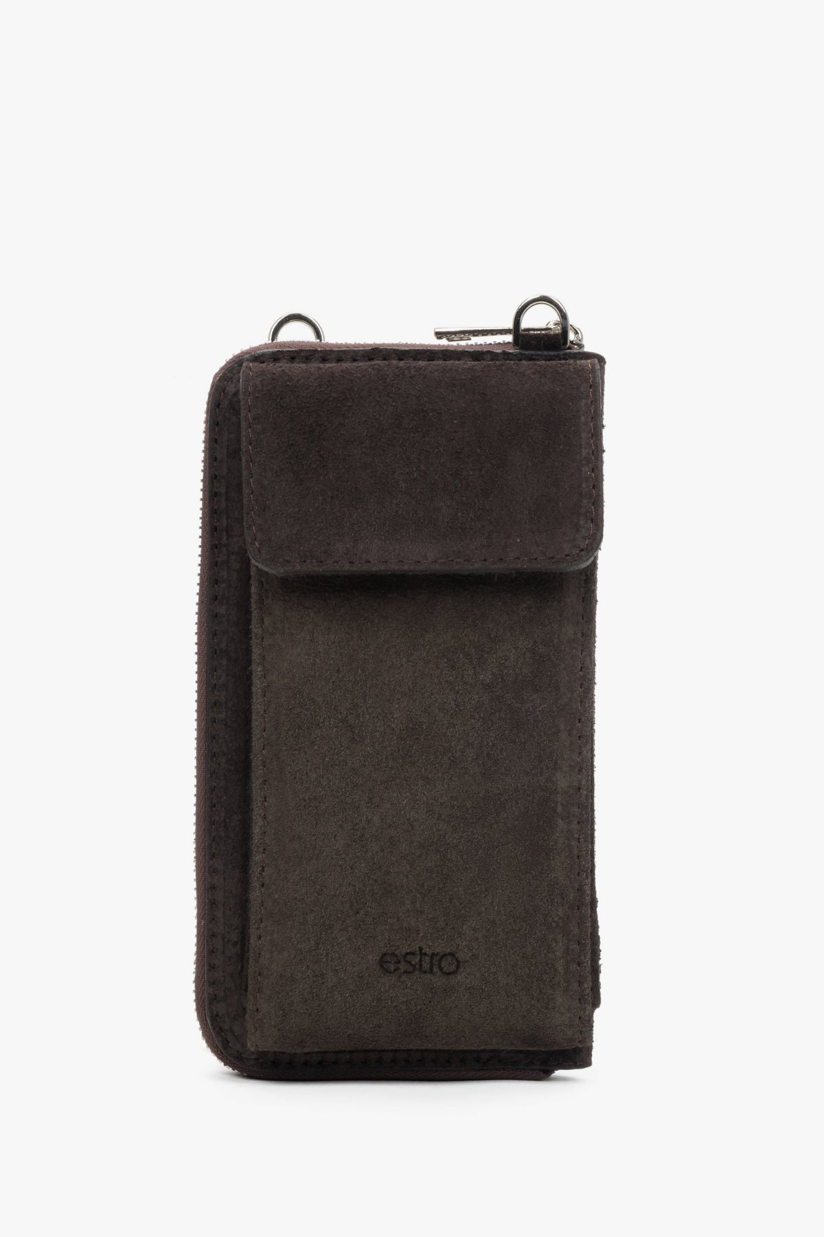 Women’s Dark Brown Pouch made of Premium Italian Genuine Velour Estro ER00118643.