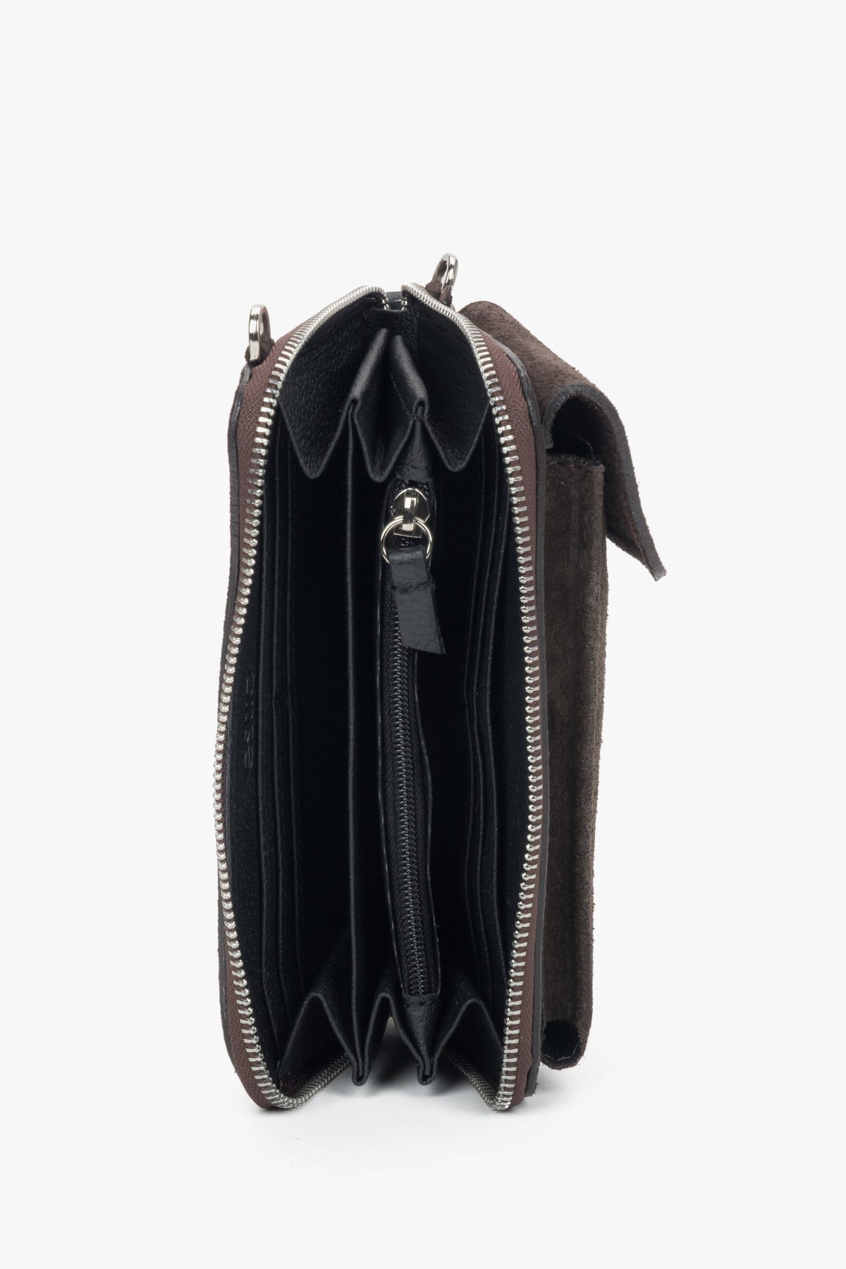 Women’s dark brown pouch made of Premium Italian genuine velour.
